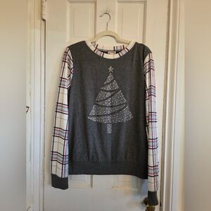 Tru Self Gray Embellished Shirt with Plaid Details